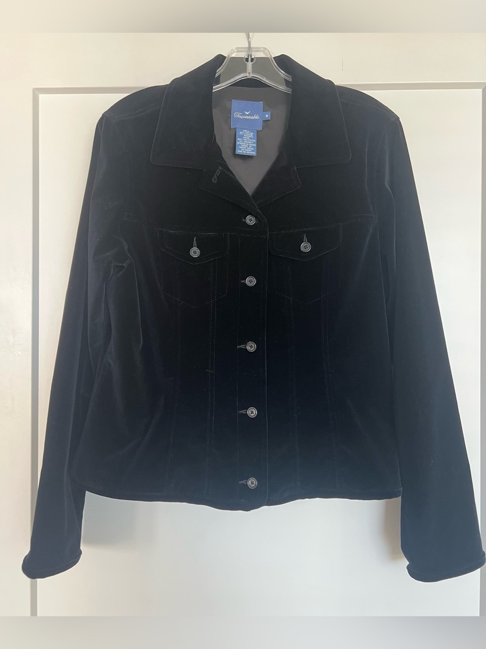 Faconnable HK Super Chic Black Velvet Button-Front Jacket Size Medium
